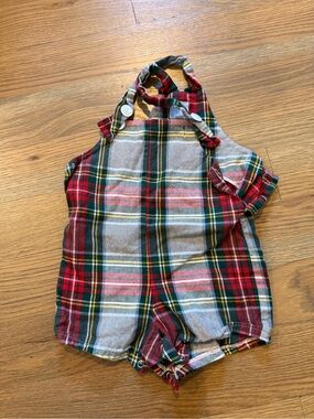 Plaid Baby Romper in Red, Green & Cream